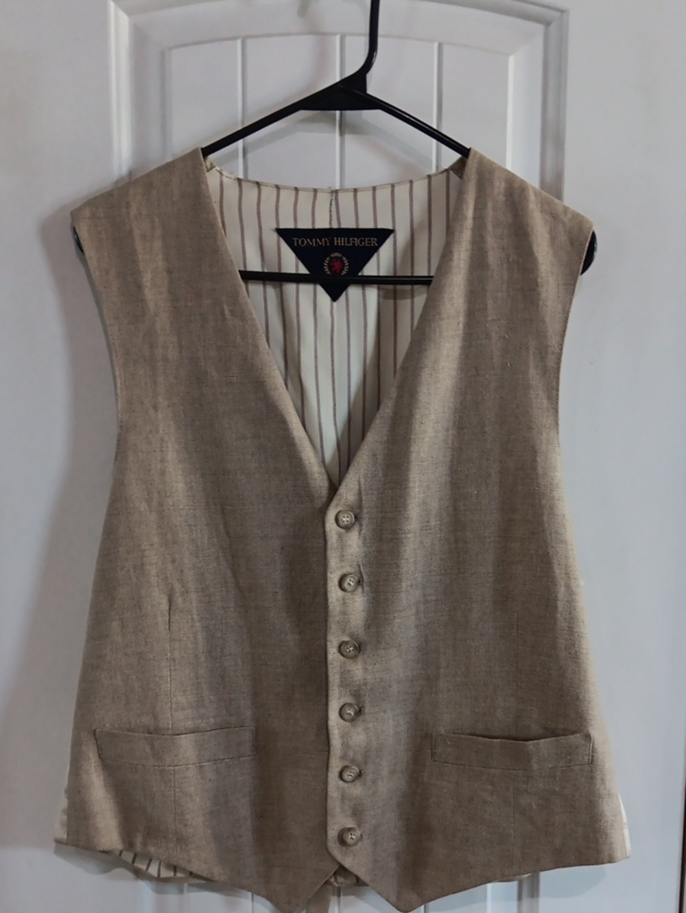 Vtg 90s Tommy Hilfiger 100% Linen 6-Button Vest Waistcoat Made in USA